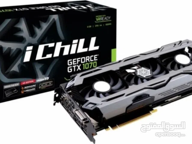 كارت  GTX 1070 8g  من ماركة ICHILL 3 فان حرارة تحت الضغط 60 درجة يشغل كل الالعاب وفريمات عالية
