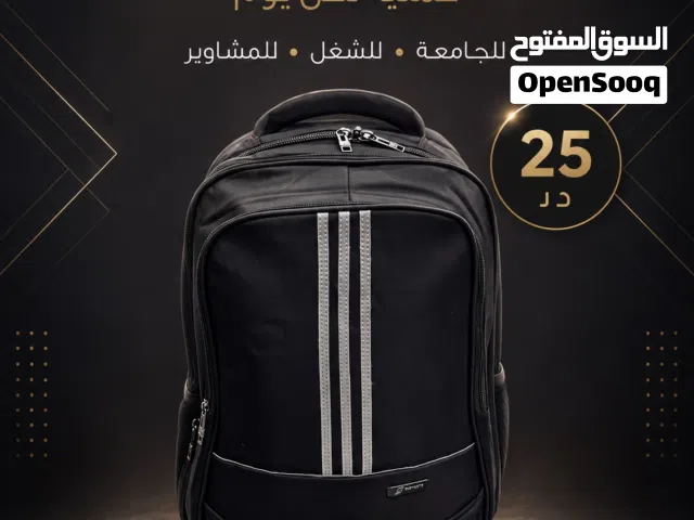 شنطة ظهر رجالي سوداء جديدة للجامعة والشغل والسفر – جيوب متعددة