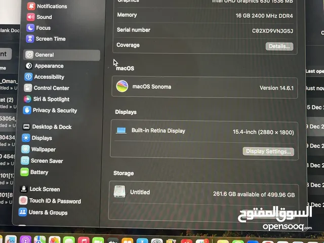 Macbook pro 2018 15,4inch 16GB RAM 512SSD