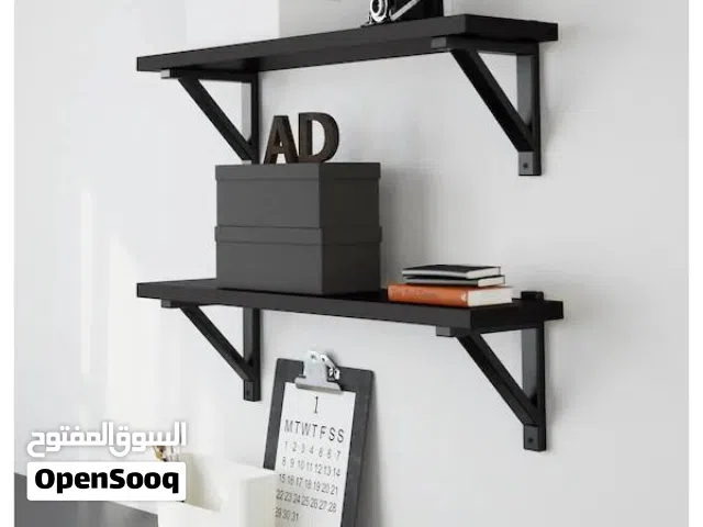 رفوف جدارية "حائط ايكيا إيكبي لايفا مع مع دعامات إيكبي فالتر +ثلاثة أرفف خشبية عائمة على شكل حرف   U