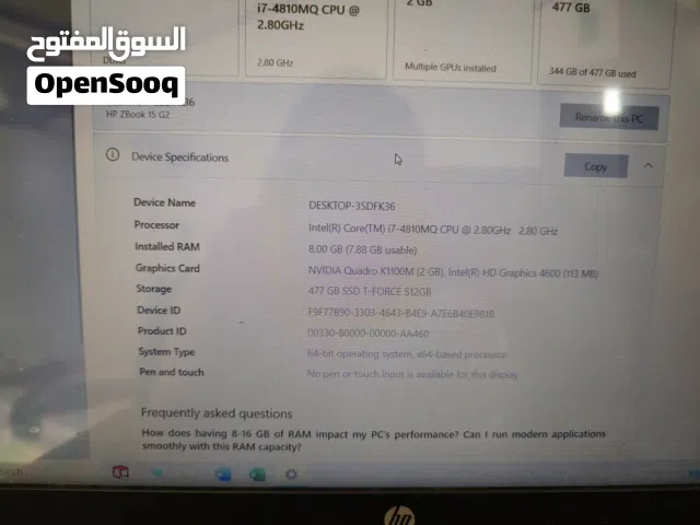 Zbook G2 15"  السعر 120 دولار