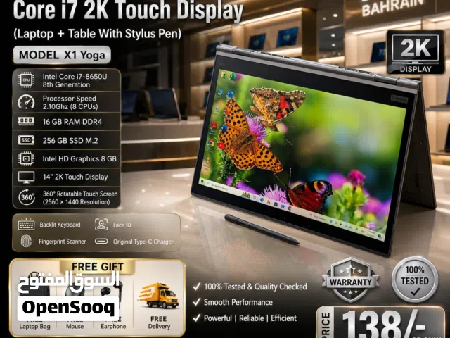 Lenovo Core i7 2K Display 2in1 Touch Laptop+Tablet With Stylus Pen 16GB RAM FREE GIFTS