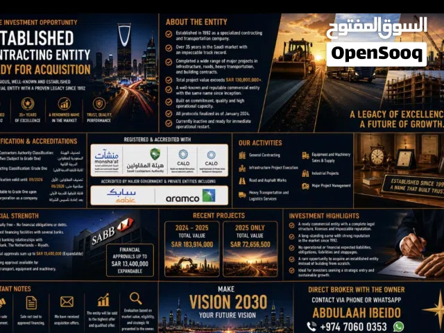 Unique Investment Opportunity: Established Contracting Entity Ready for Acquisition
