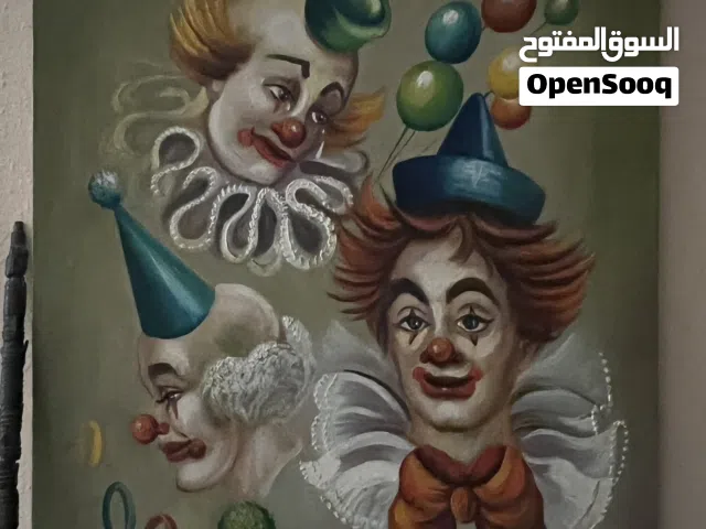 لوحة زيتيّة كلاسيكية "أنتيك" رسمة المهرجين الثلاثة - موقعة يدوياً للفنانة Hannelore