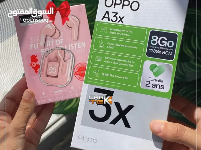 هدية سماعه بلوتوث جهاز جديد بالكرتونة oppo A3X رام 8 جيجا 128 مكفول سنة متوفر توصيل
