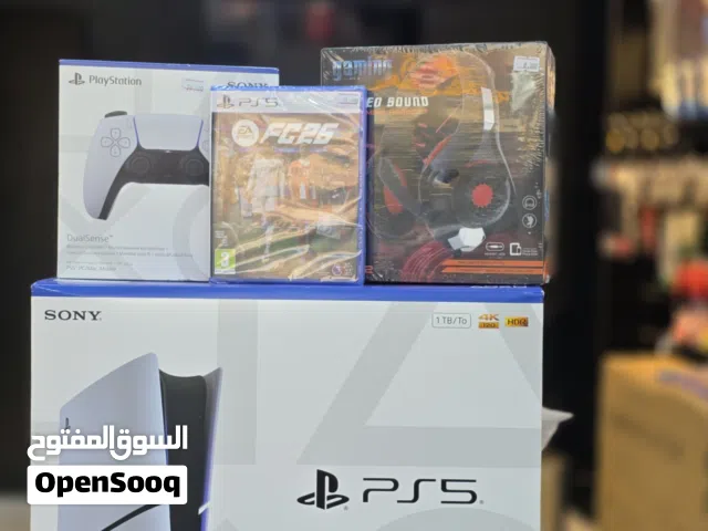 بلايستيشن 5 سليم (نسخة الأقراص) 1 تيرا + جهاز تحكم إضافي + لعبة FC25 + سماعة رأس + حقيبة  ضمان استب