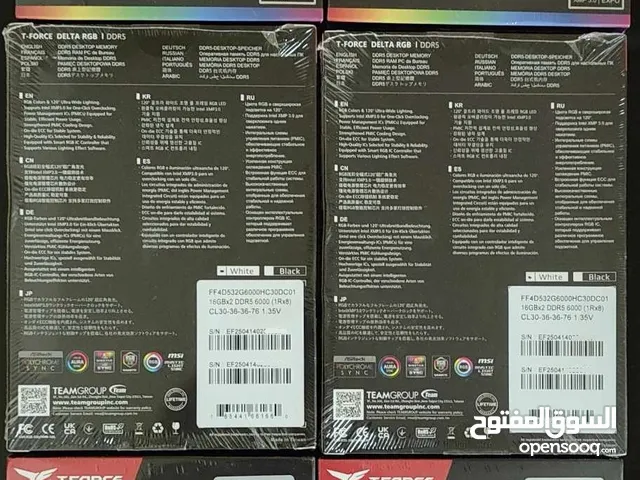 T-Force RGB DDR5 (2 X 16GB) 6000Mhz CL30 AMD EXPO Intel XMP اللون ابيض