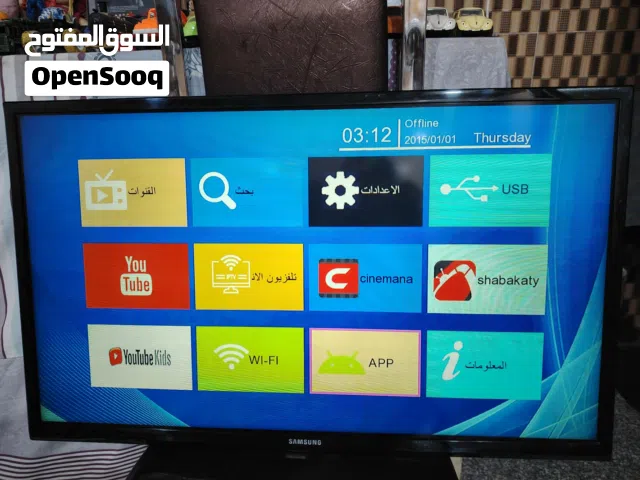 شاشه حجم 32 شركه سامسونك إصليه، بدون نت ومكفوله،وياها ريموت وقاعده وستلايت نت، السعر ب 90 وبيها مجال