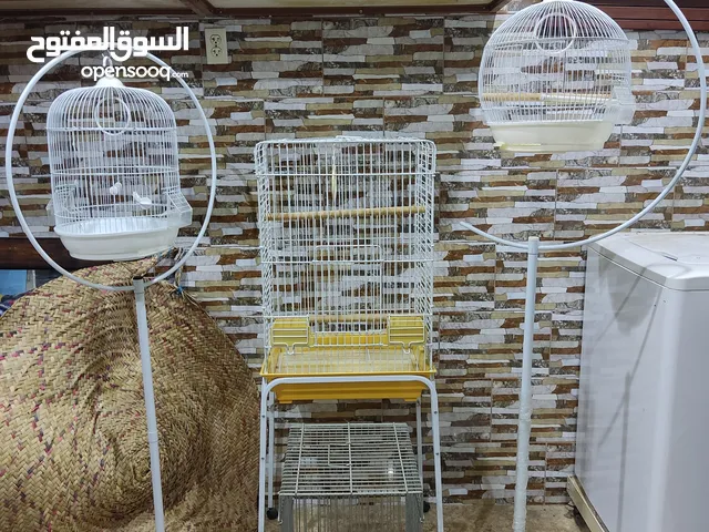 مجموعة متنوعة من أقفاص الطيور جميعهم بحالة ممتازة وجديدة. قفص معلق، وقفص مع كرسي،