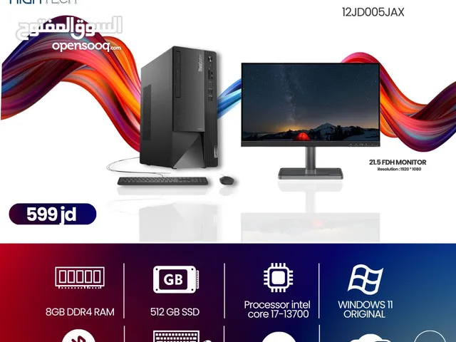 Lenovo ThinkCentre neo50t GEN4-i7-13700-8GB RAM-512GB SSD-Windows 11 Desktop+Monitor-كمبيوتر وشاشة .