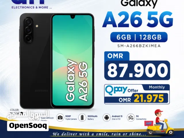 Samsung Galaxy A26 5G with 6GB RAM and 128GB storage in sleek Black color is designed for fast perfo