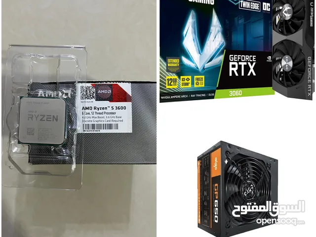 للبيع معالج و كرت شاشة و باورسبلاي رايزن 5 3600 و كرت الشاشة 3060 12gb و باور سبلاي 650 W