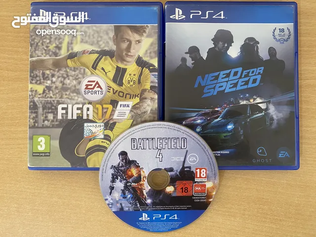 Fifa 17 Need for Speed Battlefield 4 فيفا 17 نيد فور سبيد باتلفيلد 4 حالة ممتازة، سعر جيد