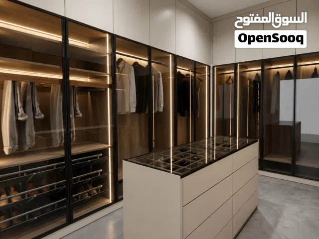 تصميم و تنفيذ دريسنج روم ( غرف ملابس ) و مطابخ و تفصيل أثاث حسب الطلب - مصنع اخشاب - ورشة نجارة