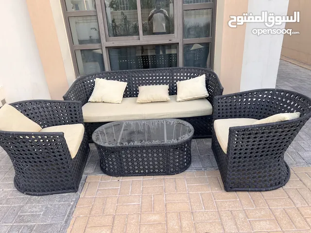 Outdoor sofa, dining table, fridge, bed, wardrobe, chair