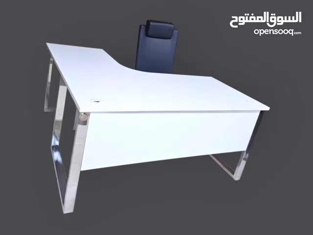 Modern White L-Shape Office Desk 160×80×75cm with Stainless Steel Frame and Side Cabinet