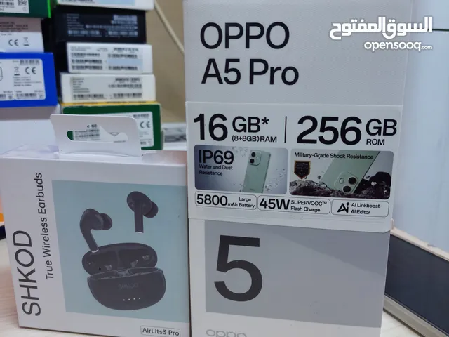 مع بلوتوث الشركة جهاز جديد بالكرتونة Oppo A5 pro رام 16 جيجا 256 مكفول سنة