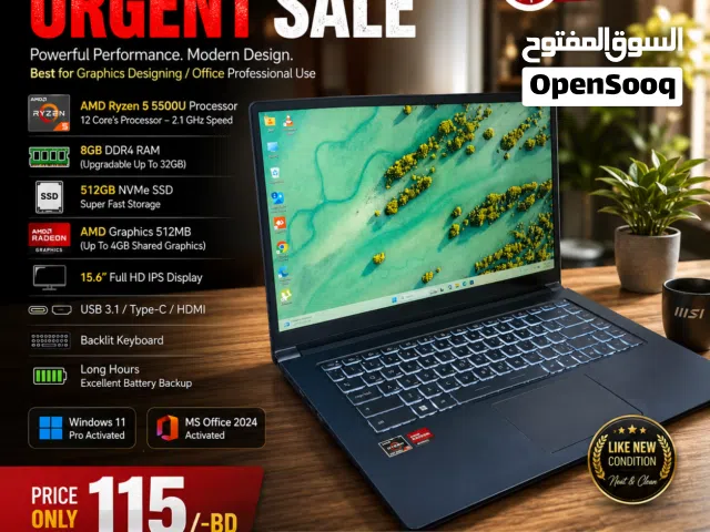 MSI Graphics AMD Ryzen Laptop (Metallic Strong Body) 512GB NVMe SSD 15.6" Full HD Screen Price 115BD
