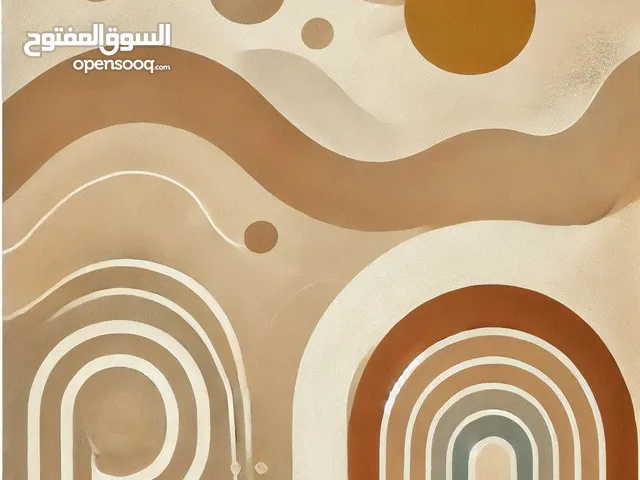 قطعتين فنيتين جداريتين بنمط بوهو - مطبوعات محايدة - "خط الفِكر" و"السكون الذهبي"