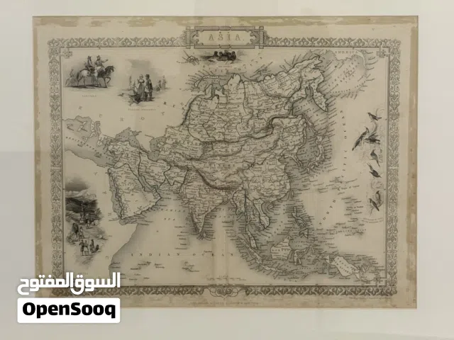 خريطة آسيا 1851 وخريطتين جميعها نادرة نسخ أصلية مع 3 شهادة توثيق