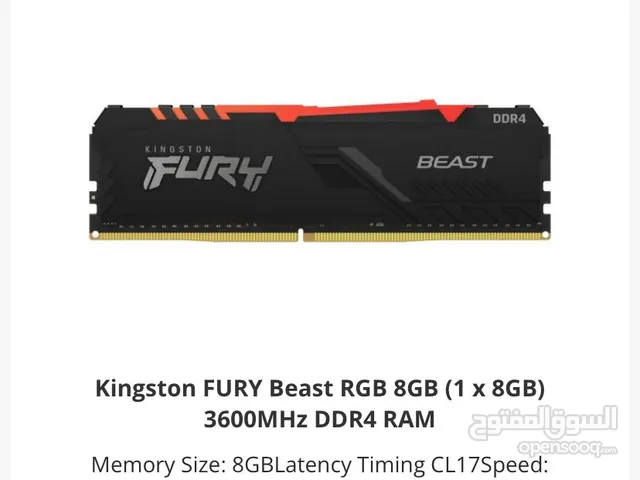 قطعتين Kingston FURY Beast RBG 8GB 3600MHz DDR4 RAM