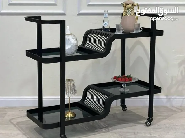 Pulse Point Console – 2-Tier Black Glass Serving Cart عربة تقديم بلس بوينت بطابقين وسطح زجاجي أسود
