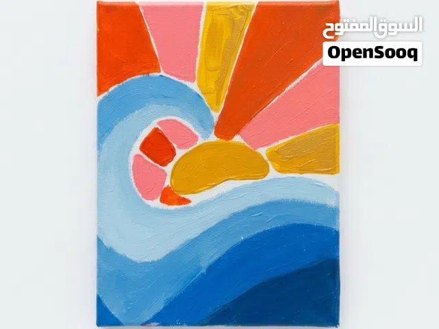 لوحة فنية تجريدية "تلاقي البحر والشمس" - رسم يدوي مودرن