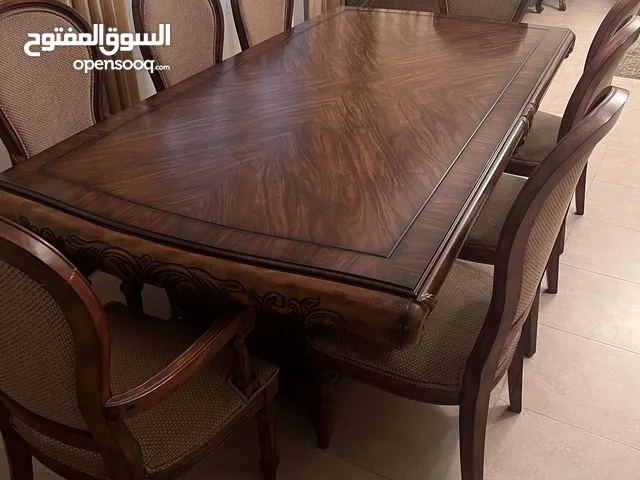 used dining room with 8 chairs wooden for sale!!  طاولة طعام مع 8 كراسي طقم للبيع
