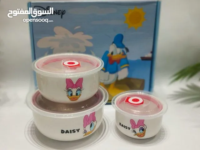 طقم علب تلاجه ديزني  مكون من  3 علب بورسلين بالغطاء