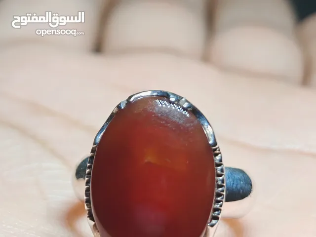 عقيق يمني كرزي اصلي مضمون صياغه بحرينيه فضه 925