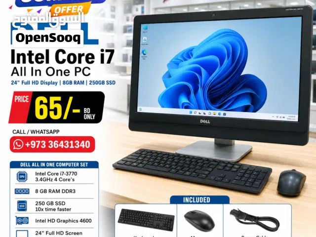 Special Offer DELL Intel Core i7 All In One Computer 24 FHD Display 8GB RAM + 250GB SSD Ready OS 11