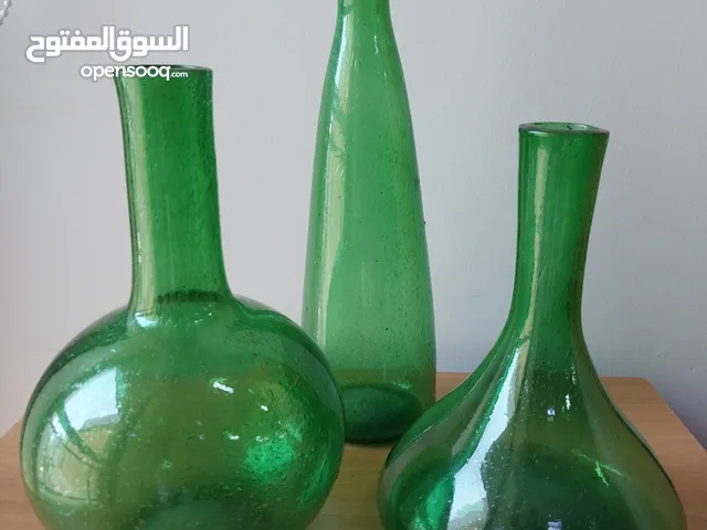 Elegant Used Home Decor - Set of 3 Green Glass Vases