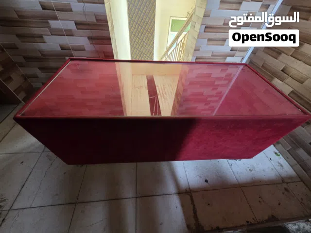 Modern Red Velvet Coffee Table with Glass Top