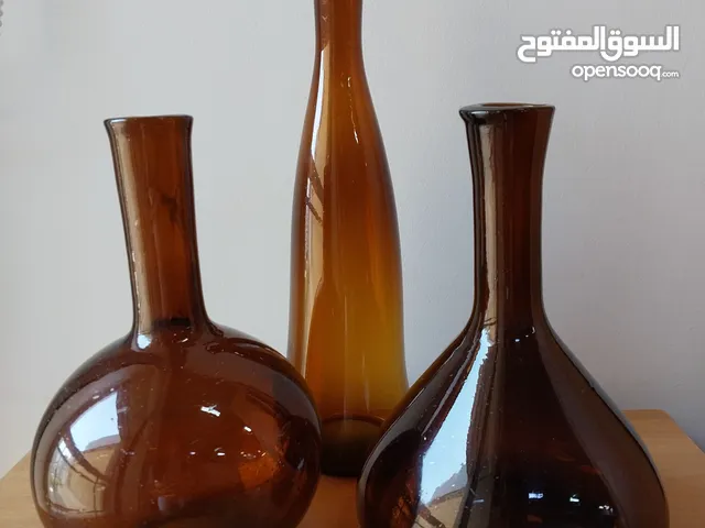 Elegant Set of 3 Amber Glass Vases – Unique Decorative Pieces