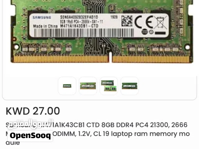 Samsung RAM 8gb DDR4 2666mhz for  مستعمل كالجديد laptop(used like new)