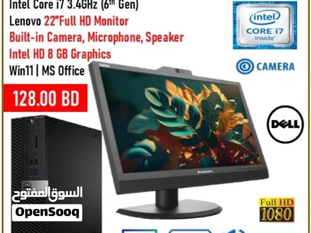 Dell Core i7 Computer 16GB RAM SSD 512GB 22" FHD Monitor Camera,Speaker 8GB Graphic WIN 11