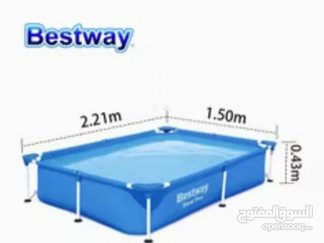 مسبح أعمدة مستطيل ازرق من Bestway  طول 2.21 متر عرض 1.50 متر ارتفاع 0.43 متر يتسع 4 اطفال سعة 1,200