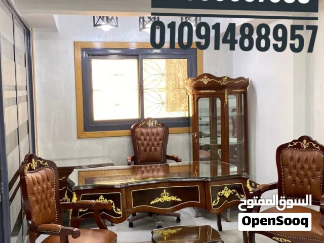 غرفة وزارية كلاسيك،مكتب مدير خشب زان احمر بطقم كراسي جلد مستورد ضد الخدش،أثاث مكتبي