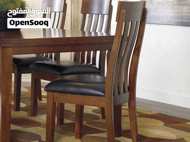 Dining table set of 6 chairs leather seat