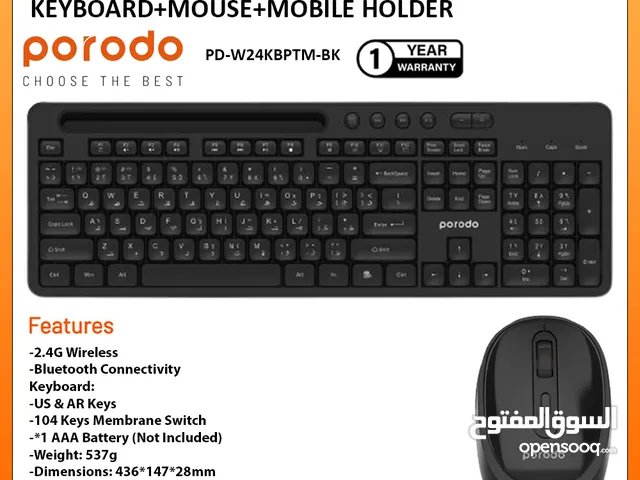 Porodo Dual Mode Wireless Keyboard + Mouse + Mobile Holder PD-W24KBPTM ll Brand-New ll