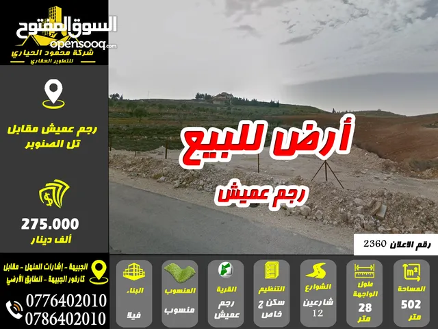 رقم الاعلان (2360) أرض مميزة للبيع في رجم عميش مقابل تل الصنوبر