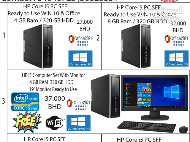 HP Core i5 Computer Set With Monitor Ready To Use Windows 10 & Microsoft Office
