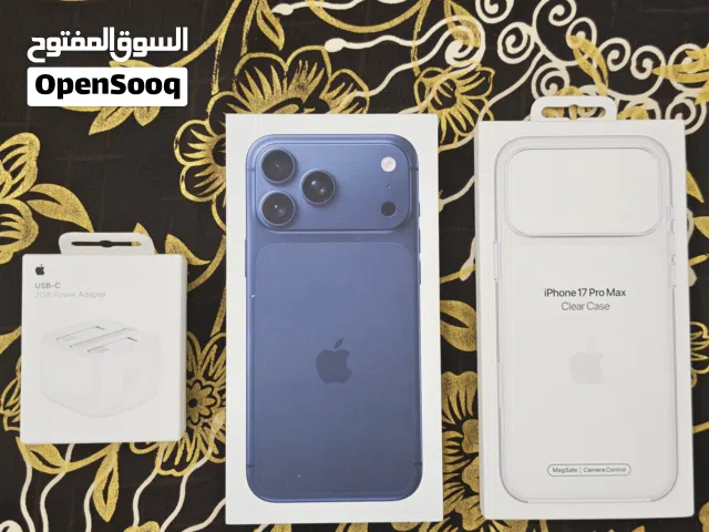 آبل أيفون 17 برو ماكس 512 جي بي جديد مع ملحقاته كفر حماية شاحن الأصلي من آبل مطلوب 5800 درهم إماراتي