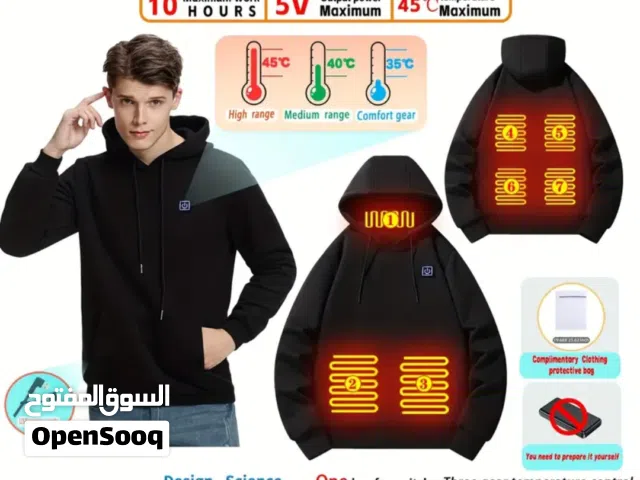 هودي رجالي مع تدفئة كهربائية في الظهر و البطن و الرقبة مناسبة لفصل الشتاء و مقاومة للماء و آمنة جدا