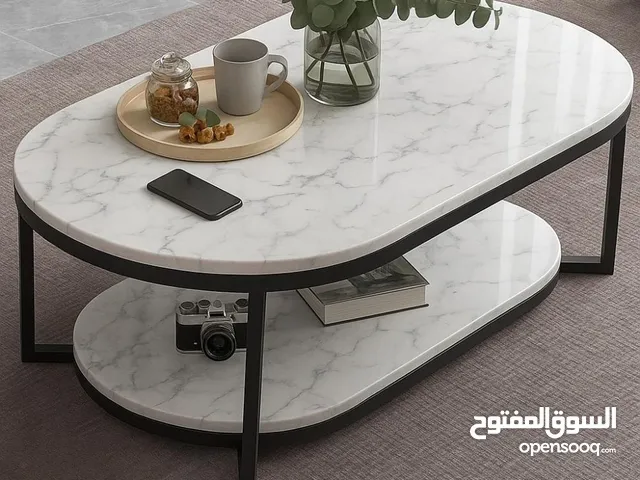 Cedar Sage Coffee Table – Elegant Marble-Look Top طاولة قهوة سيدار سيج بتصميم رخامي أنيق وعصري