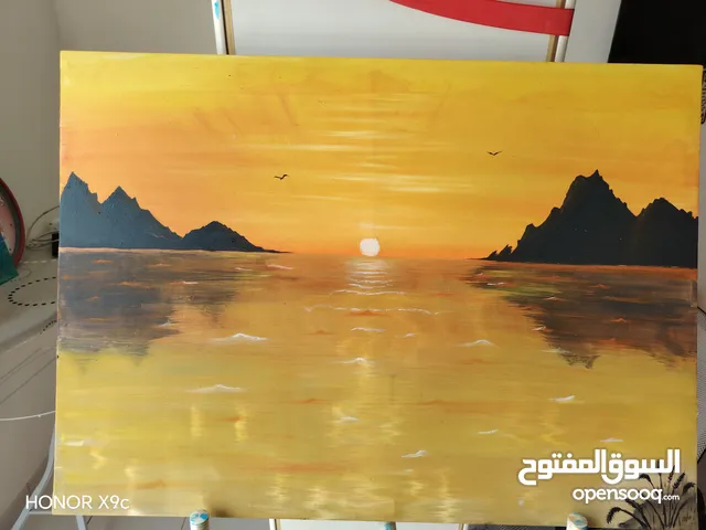 لوحة فنية رسم يدوي احضان الطبيعة والجو الهادي رسم تحفة فنية ديكور للمنزل amazing canvas perfect