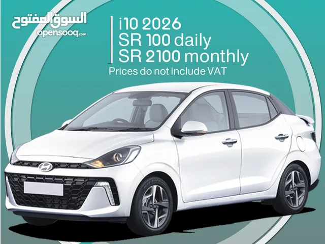 Hyundai i10 2026 for rent in Khobar - Free delivery for monthly rental