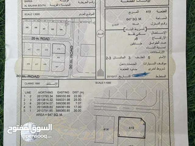 أرض كورنر شارعين وسكة للبيع - بركاء الفليج