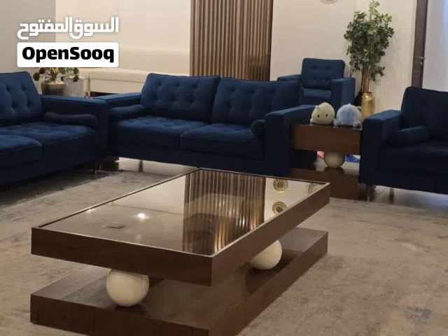 4 اطقم كنب سوفا ازرق فيلفيت