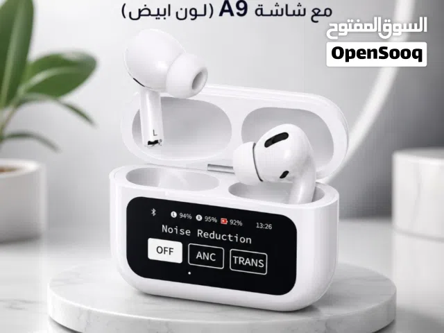 سماعة إيربودز لاسلكية A9 الذكية بعلبة شحن مزودة بشاشة - أبيض